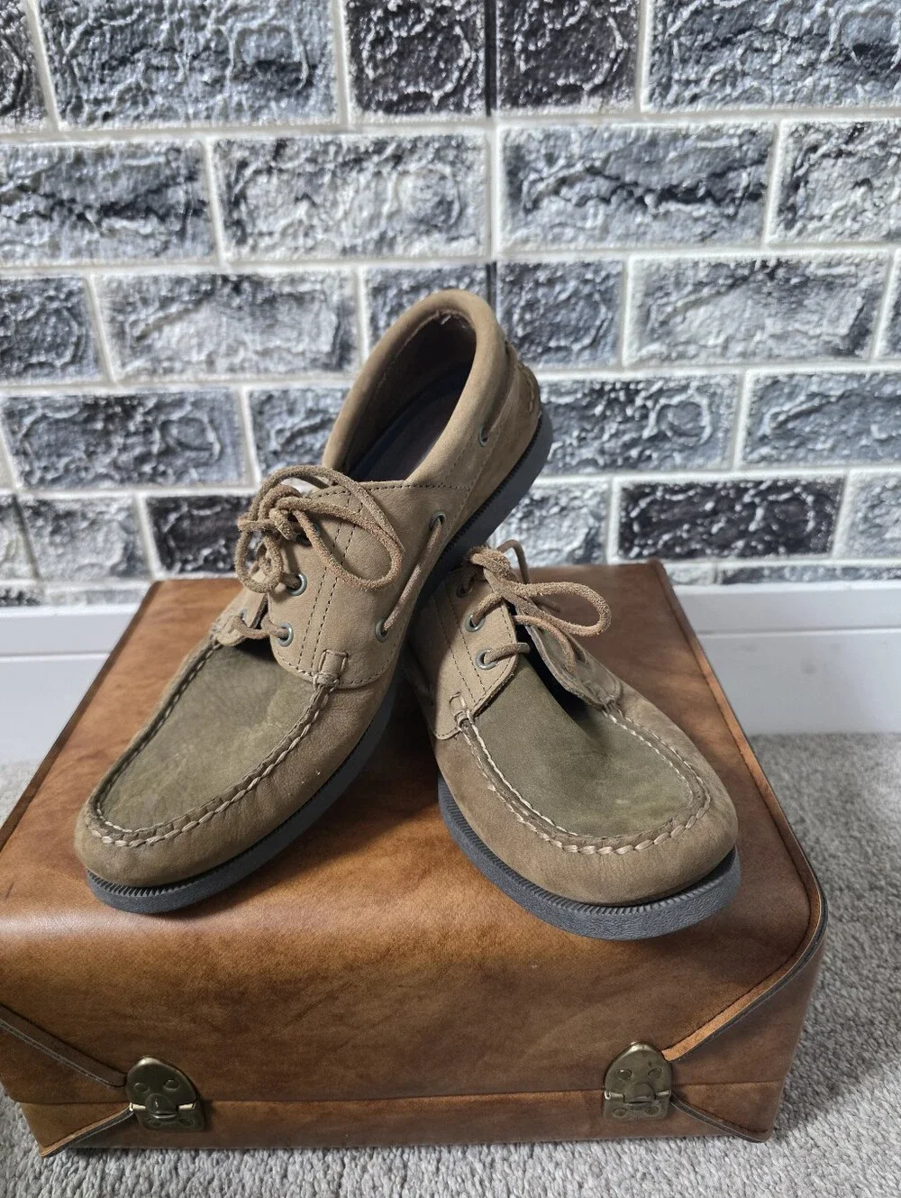 Sperry Top Sider Men's Leather Olive Slip On Shoes Size 10M